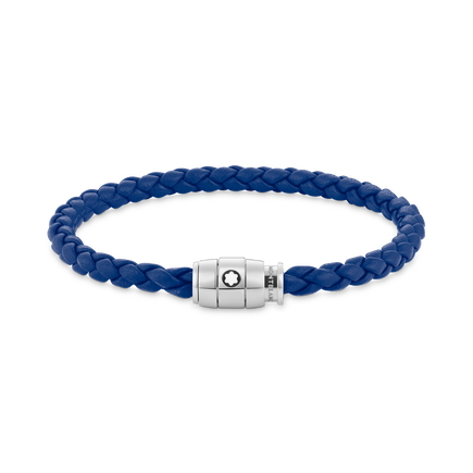 Bracelet en acier et cuir bleu avec fermeture à 3 anneaux
