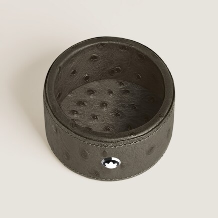 Small Round Desk Tray in Ostrich-Embossed Leather