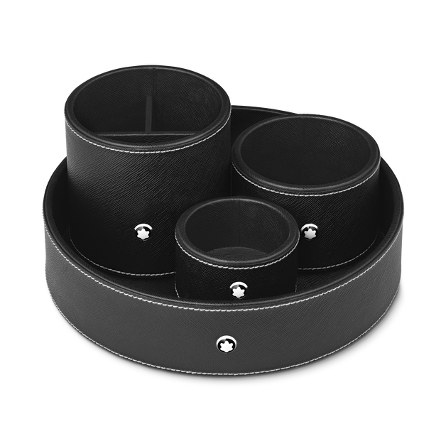 Round desk tray in black leather (Small) - 2