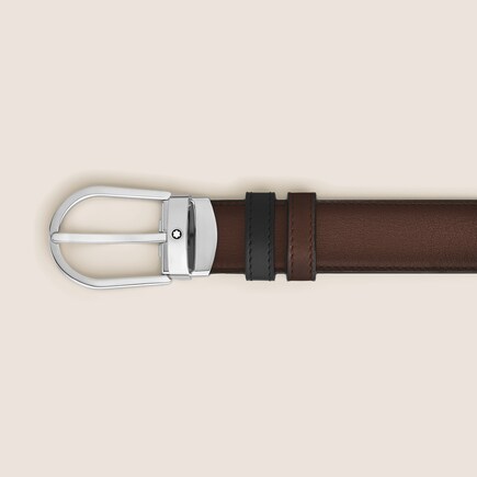Horseshoe buckle brown/black 30mm reversible leather strap