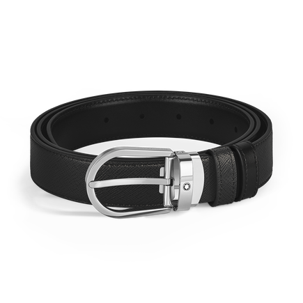 Horseshoe Buckle Black/Black 30 mm Reversible Leather Belt