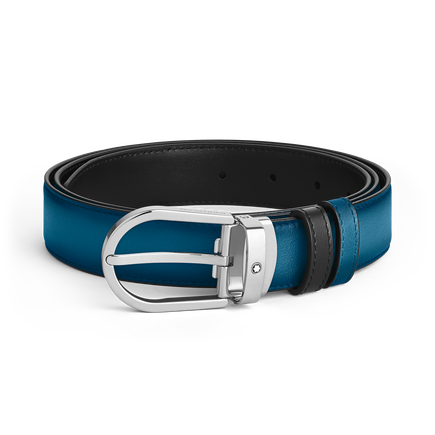 Horseshoe buckle smoky blue/black 30mm reversible leather strap