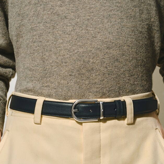 Ceinture réversible à boucle fer à cheval de 30 mm en cuir noir/bleu - 2
