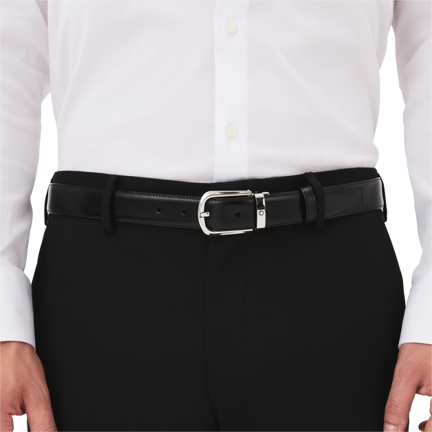 Horseshoe buckle black/brown 30 mm reversible leather belt - 2