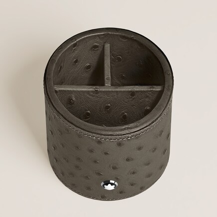 Pen Holder, Ostrich-Embossed Leather, Khaki