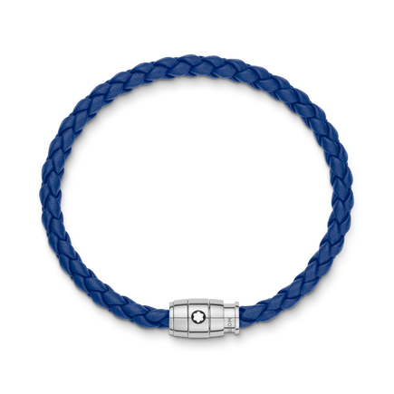 Bracelet en acier et cuir bleu avec fermeture à 3 anneaux