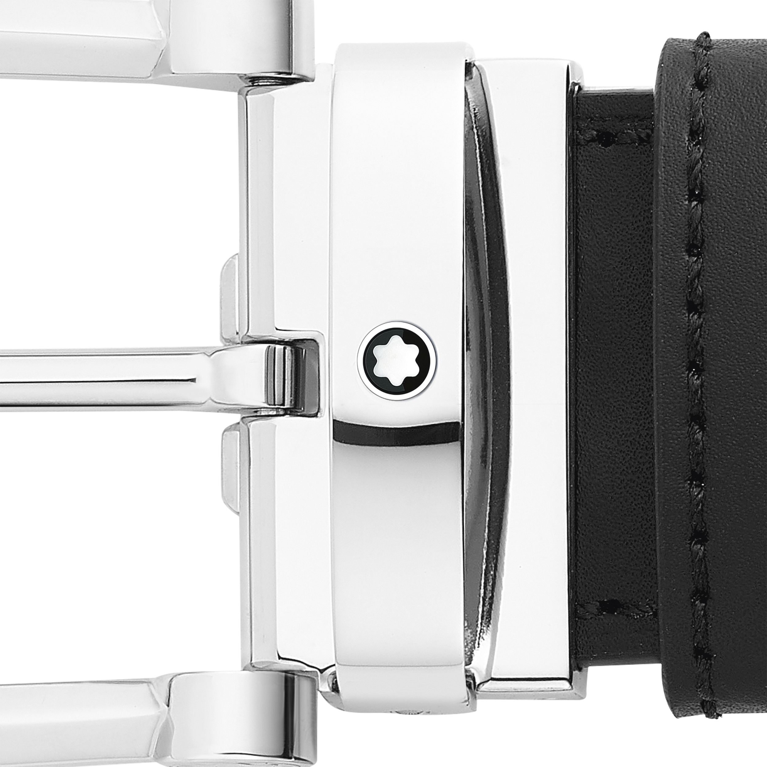 حزام جلدي ذو وجهين أسود/بُنّي، عرضه 35 مم، مزوّد بمشبك شبيه بشكل حدوة الحصان