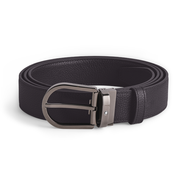 Cinturón reversible de piel azul noche y negra de 35 mm con hebilla en forma de herradura - 1