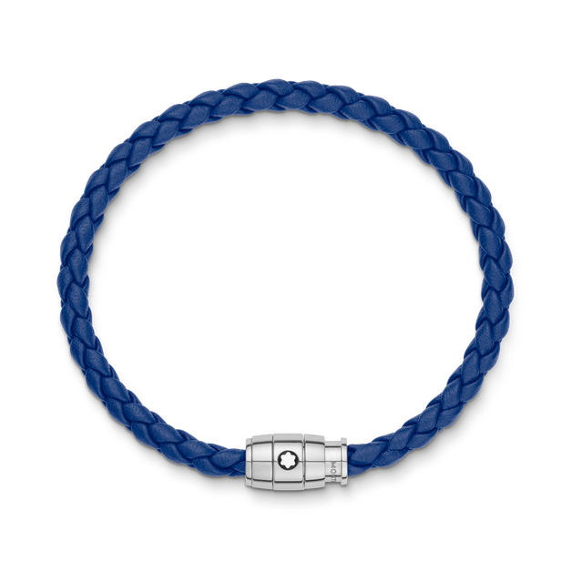 Pulsera de piel azul con cierre de 3 anillas de acero - 2