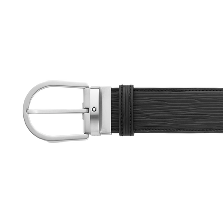 Horseshoe buckle printed black 40 mm leather belt