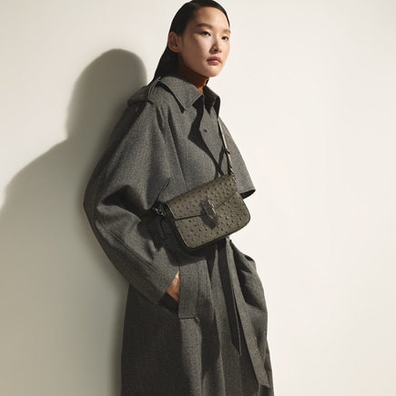 Nib Crossbody Bag in Ostrich-Embossed Leather