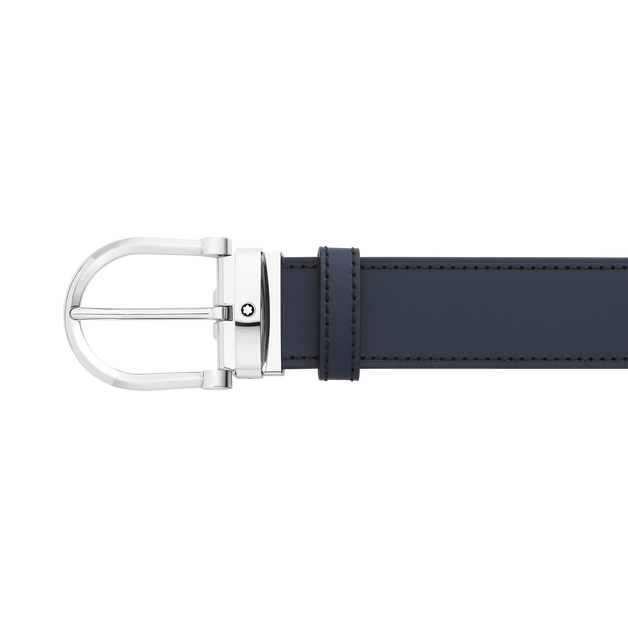 Horseshoe buckle black/blue 35 mm reversible leather belt - 3