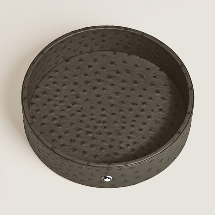 Large Round Desk Tray in Ostrich-Embossed Leather