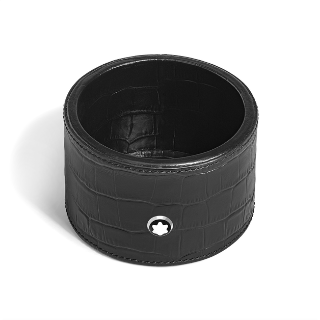 Medium Round Desk Tray in Croco-Embossed Leather - 1