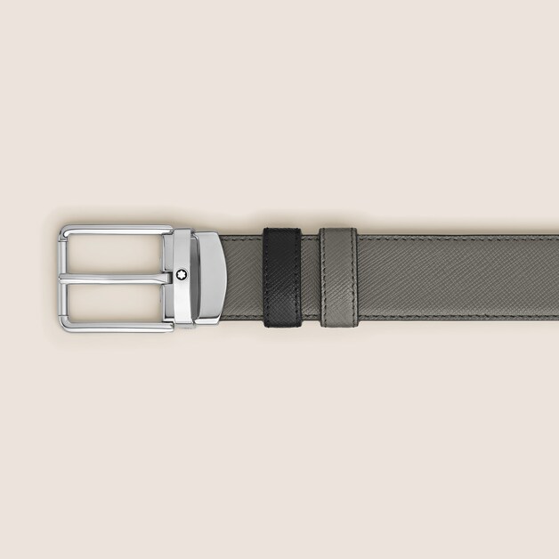 Medium grey/black 30mm reversible leather belt - 3