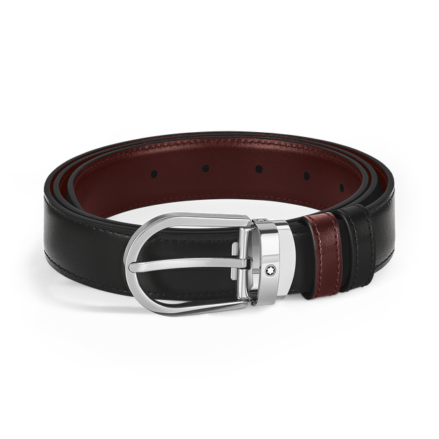 Horseshoe Buckle Black/Burgundy 30 mm Reversible Leather Belt - 1
