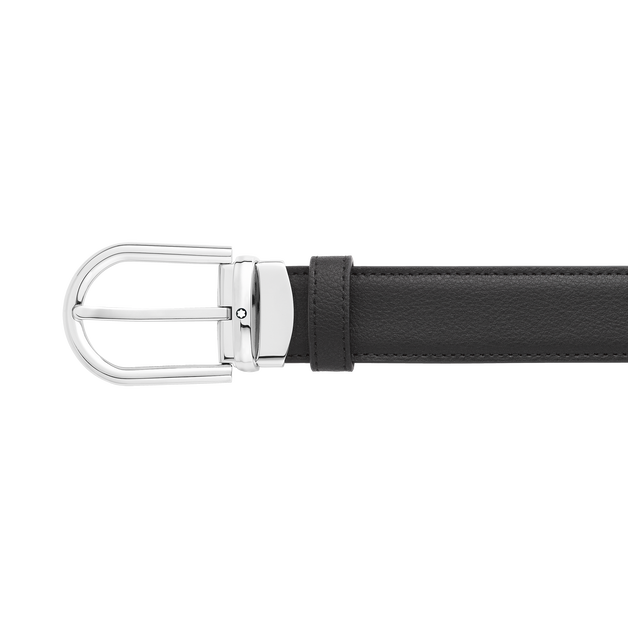 Cinturón reversible de piel negra y azul de 30 mm con hebilla en forma de herradura - 5