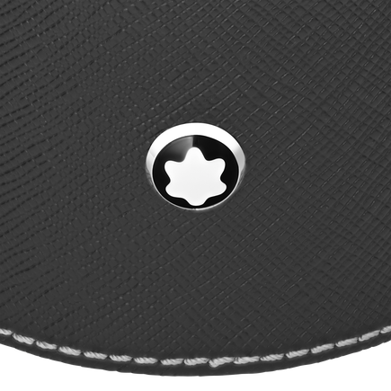 Round desk tray in black leather (Medium)