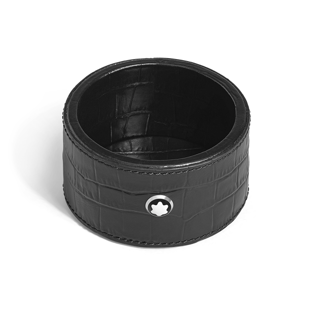 Small Round Desk Tray in Croco-Embossed Leather - 1