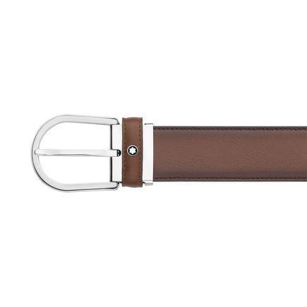 Cinturón de piel marrón de 35 mm con hebilla en forma de herradura
