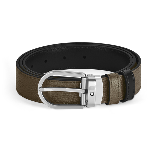 ホースシューバックル カーキ/ブラック リバーシブルレザーベルト 30mm - 1