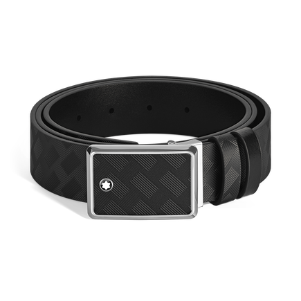 Marquetry Plate Buckle Black/Black 30 mm Reversible Leather Belt