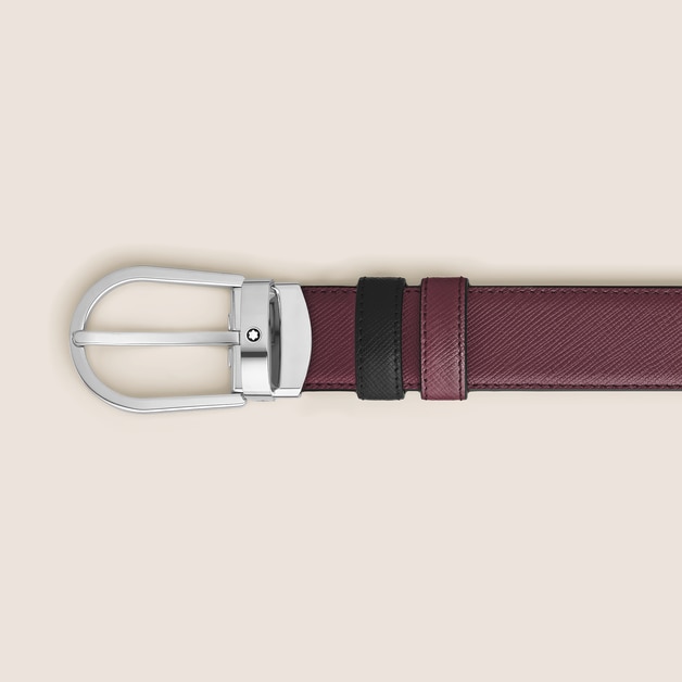 Horseshoe buckle cassis/black 30mm reversible leather strap - 4