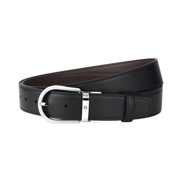 Horseshoe buckle black/tan 35 mm leather belt - 1