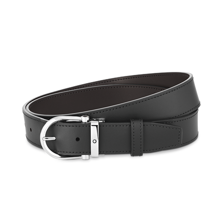 Horseshoe buckle black/brown 35 mm reversible leather belt