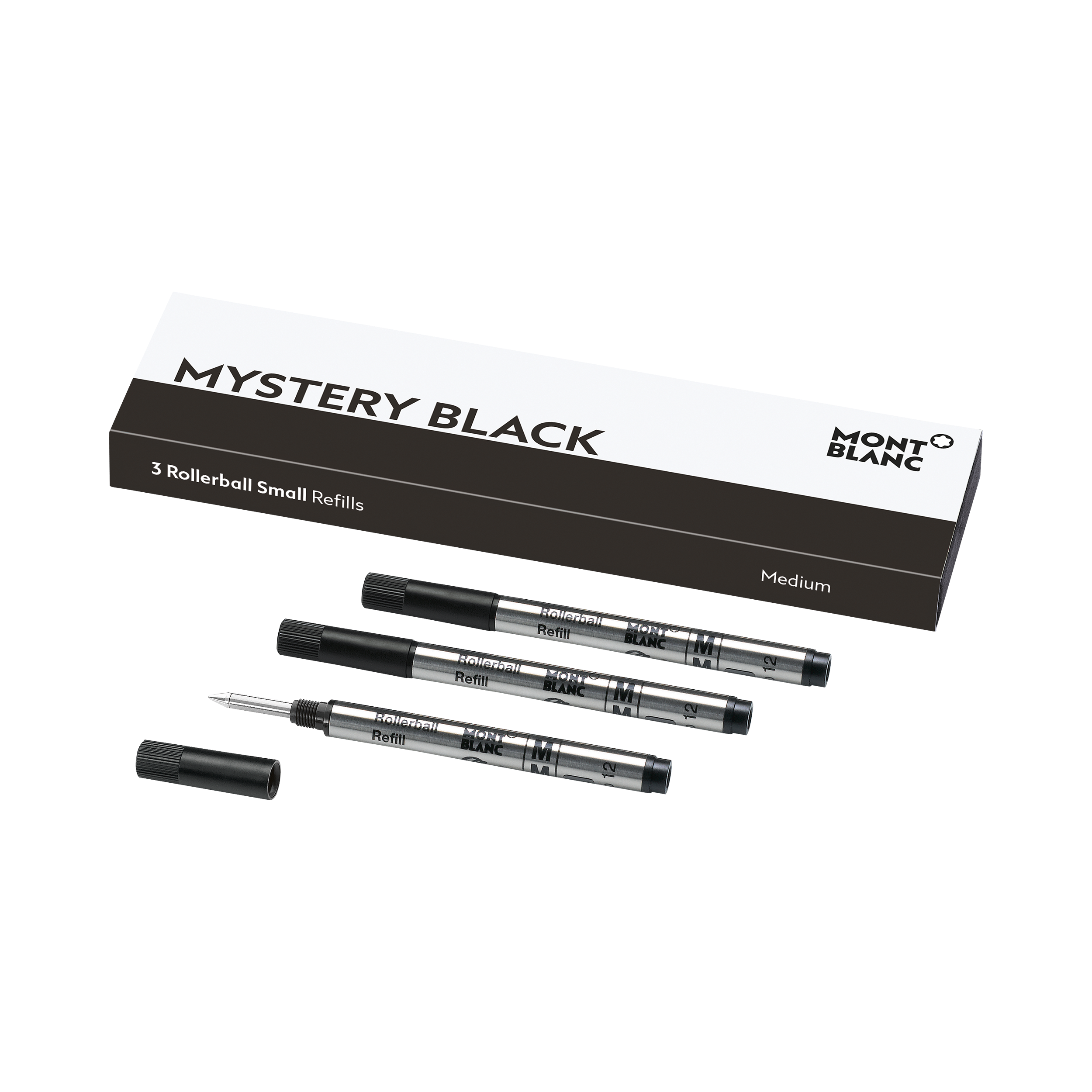 3 عبوّات لقلم حبر سائل صغير بنهاية كرويّة، حجم متوسّط، أسود غامض