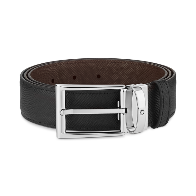 Black/brown 35 mm reversible leather belt - 1