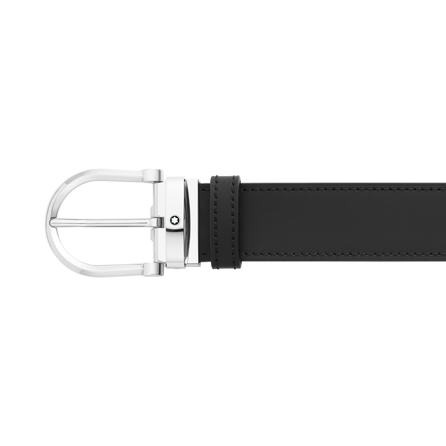 Horseshoe buckle black/brown 35 mm reversible leather belt - 4