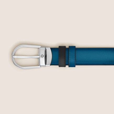 Horseshoe buckle smoky blue/black 30mm reversible leather strap