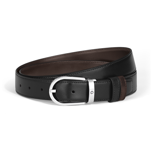 حزام من جلد مايسترشتوك ذو وجهين بعرض 30 مم وبمشبك على شكل حدوة الحصان - 1