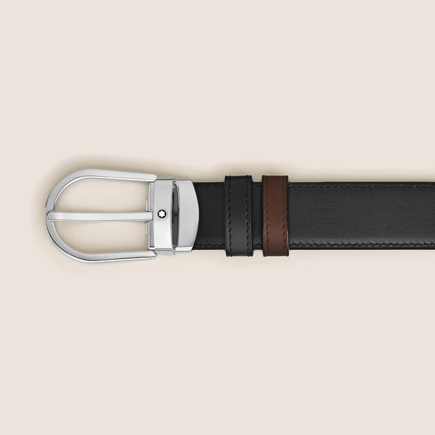 Horseshoe buckle brown/black 30mm reversible leather strap - 2