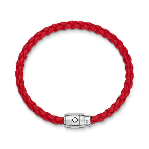 Bracelet Steel 3 rings closing and Red leather - 4
