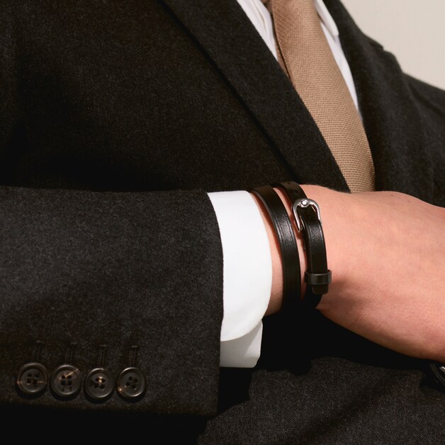 Pulsera con hebilla en forma de herradura negra, tamaño ajustable - 4