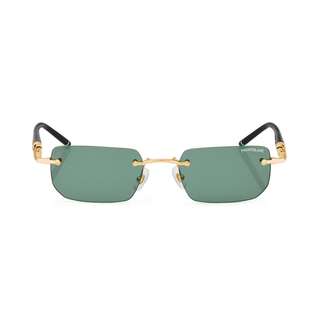 Rectangular Sunglasses with Gold-Colored Metal Frame - 1