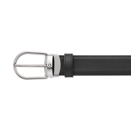Horseshoe buckle black/blue 30 mm reversible leather belt