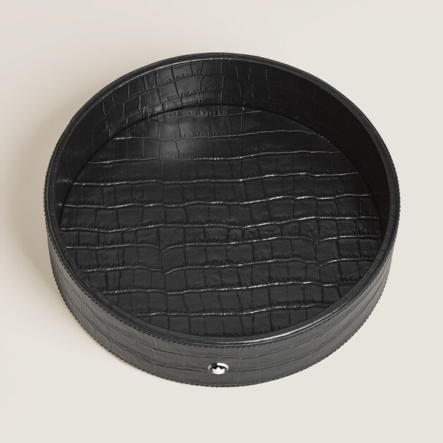 Large Round Desk Tray in Croco-Embossed Leather - 3