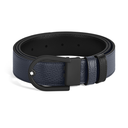 Ceinture réversible boucle fer à cheval de 35 mm en cuir bleu nuit/noir