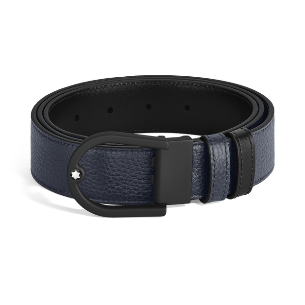 Horseshoe Light Buckle Midnight Blue/Black 35 mm Reversible Leather Belt - 1