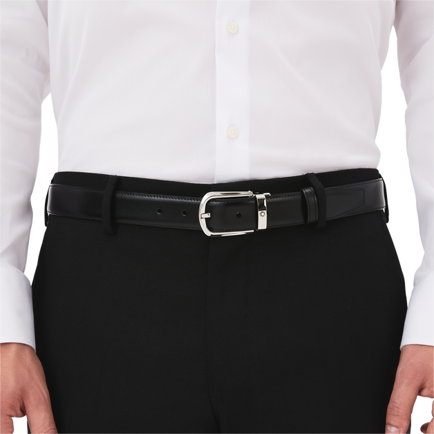 Horseshoe buckle black/brown 30 mm reversible leather belt - 3