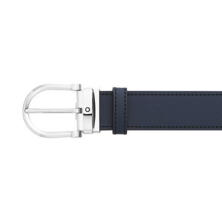 Horseshoe buckle black/blue 35 mm reversible leather belt