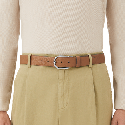 Horseshoe buckle grainy caramel/black 35mm reversible leather belt