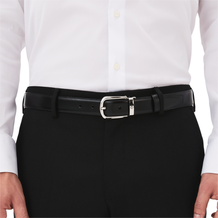 Cinturón reversible de piel negra y marrón de 30 mm con hebilla en forma de herradura