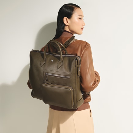 粒纹多功能双肩包 卡其绿