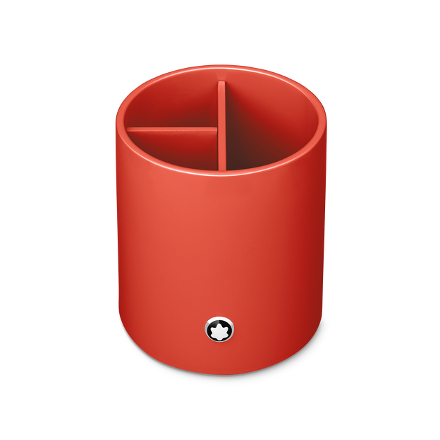 Round Pen Holder in Coral Colored Lacquer Wood - 2