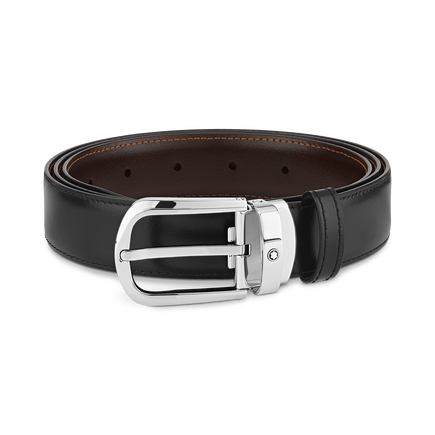 Cinturón reversible de piel negra y marrón de 30 mm con hebilla en forma de herradura