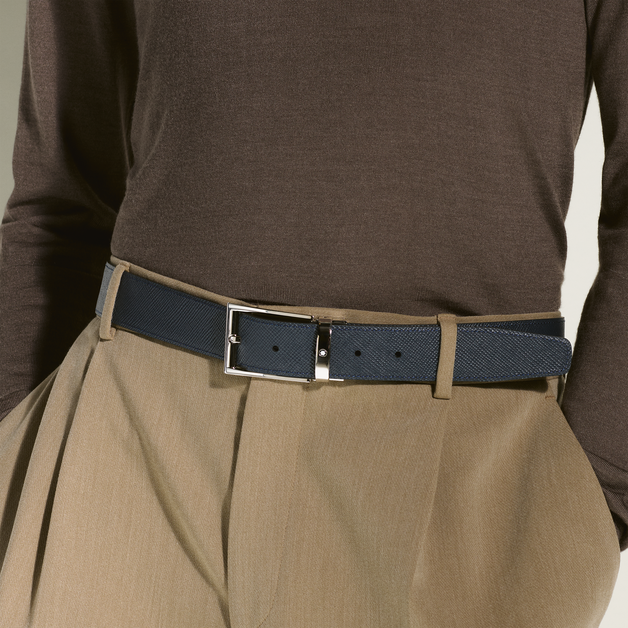 Ceinture réversible de 35 mm en cuir noir/bleu - 2